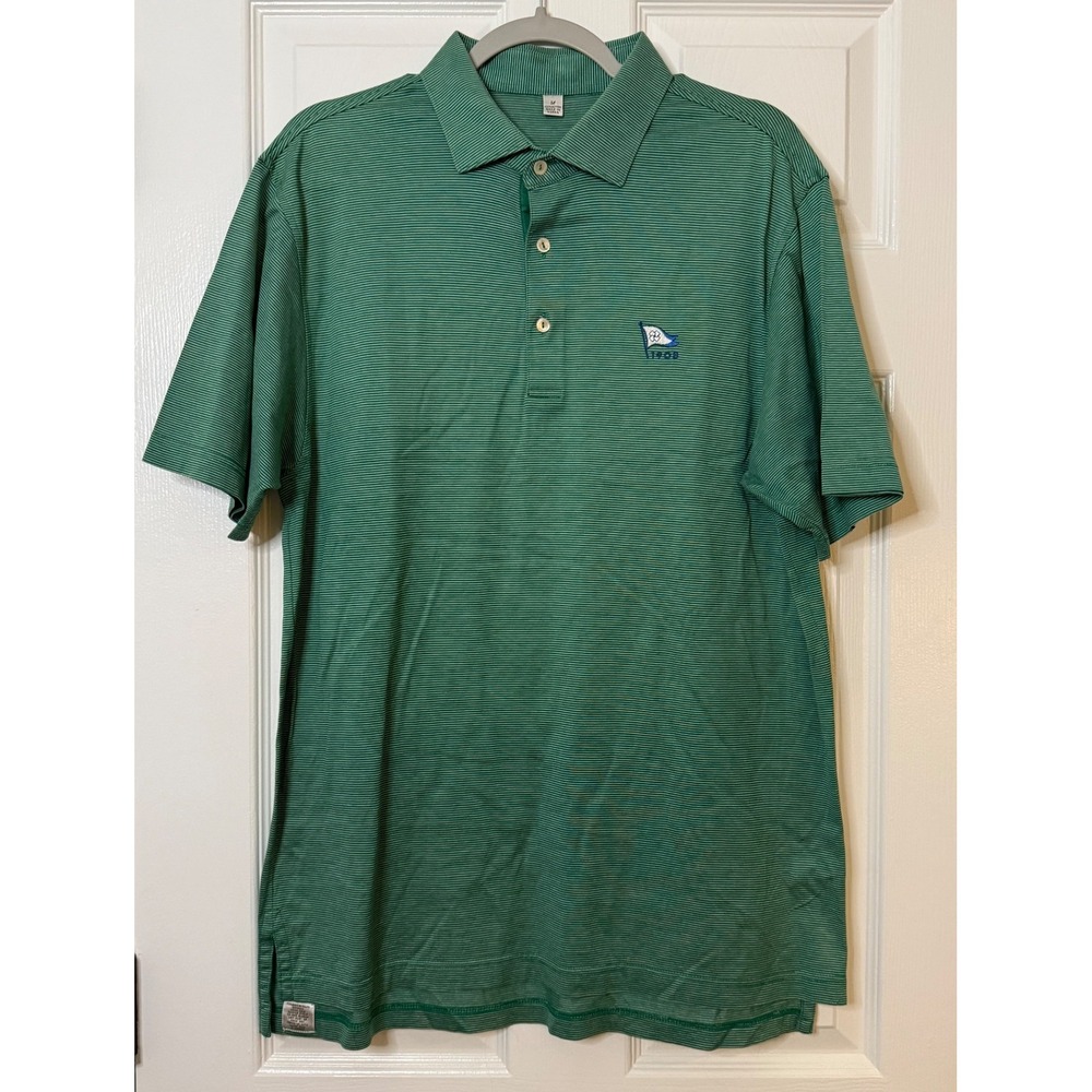 Peter Millar Green Striped Rumson Country Club‎ Polo Mens Medium